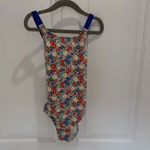 Mini Boden Floral Kids Swim One Piece - Blue and Red